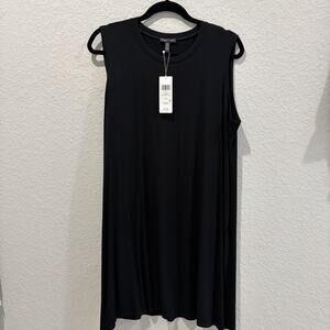 Eileen Fisher Black Sleeveless Tunic Dress Women Large Stretch Minimalist NWT